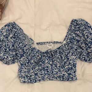 Le Lis Blue Floral Puff Sleeve Blouse